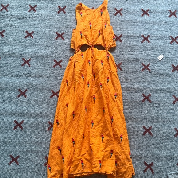 Farm Rio Orange Embroidered Parrot Cutout Maxi Dress - Picture 8 of 9